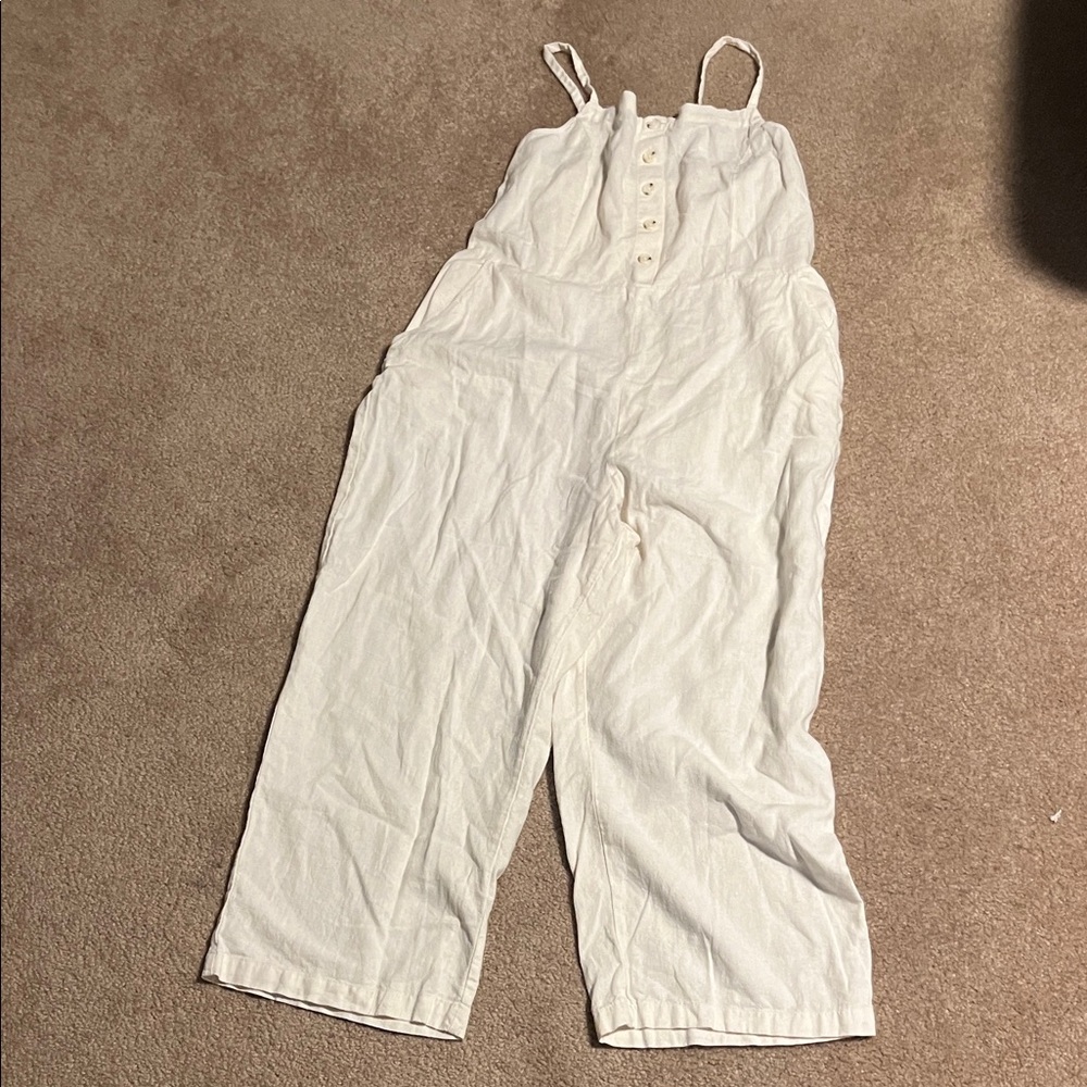White Button-Front Jumpsuit
